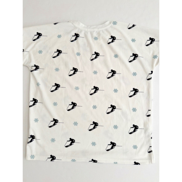 PJ Salvage Pajama Set Small White Black Snow Skiers Blue Snowflakes Winter NWOT - Picture 6 of 8